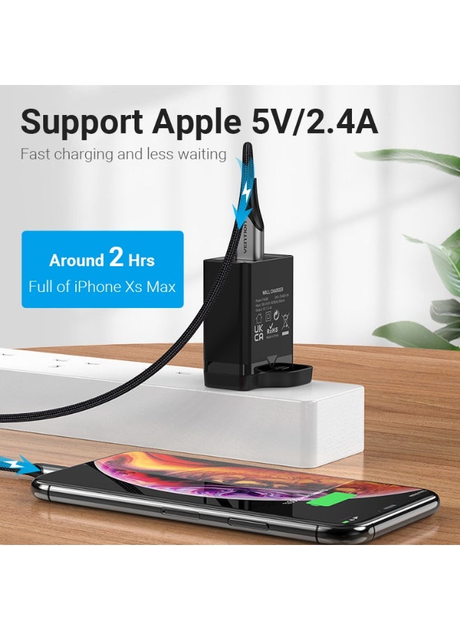 فينشن شاحن حائط VENTION بمنفذ USB واحد (12 وات) - قابس المملكة المتحدة - أسود - رقم الموديل FAAB0-UK  - Image 3
