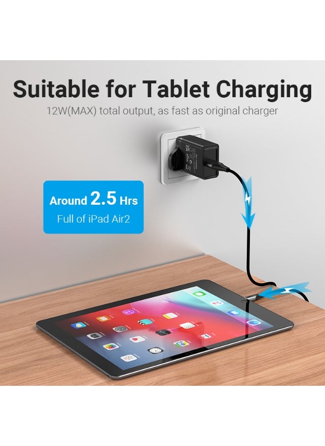 فينشن شاحن حائط VENTION بمنفذ USB واحد (12 وات) - قابس المملكة المتحدة - أسود - رقم الموديل FAAB0-UK  - Image 4