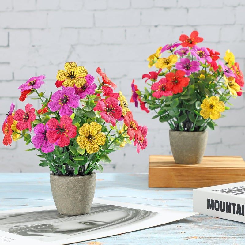 FAVOWREATH 2 Pack Small Fake Plants Potted Artificial Plants Artificial Flowers Potted Faux Flower Daisy with Eucalyptus Leaves for Home Decor Office Room Farmhouse Indoor Table Bathroom Decor ï¼ˆcolorfulï¼‰ - Image 4
