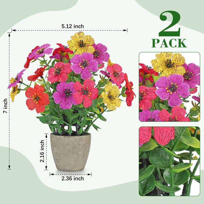 FAVOWREATH 2 Pack Small Fake Plants Potted Artificial Plants Artificial Flowers Potted Faux Flower Daisy with Eucalyptus Leaves for Home Decor Office Room Farmhouse Indoor Table Bathroom Decor ï¼ˆcolorfulï¼‰ - Image 3