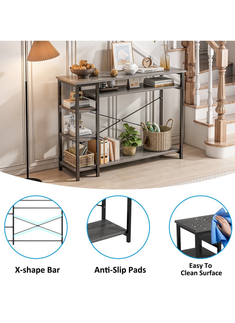SHEIDLIN Narrow Wooden Console Table with 4 Storage Shelf - Entryway, Hallway & Living Room Accent Sofa Storage  Table - Space-Saving Design, 130*35*90cm，Grey  Sandalwood Color  - Image 2