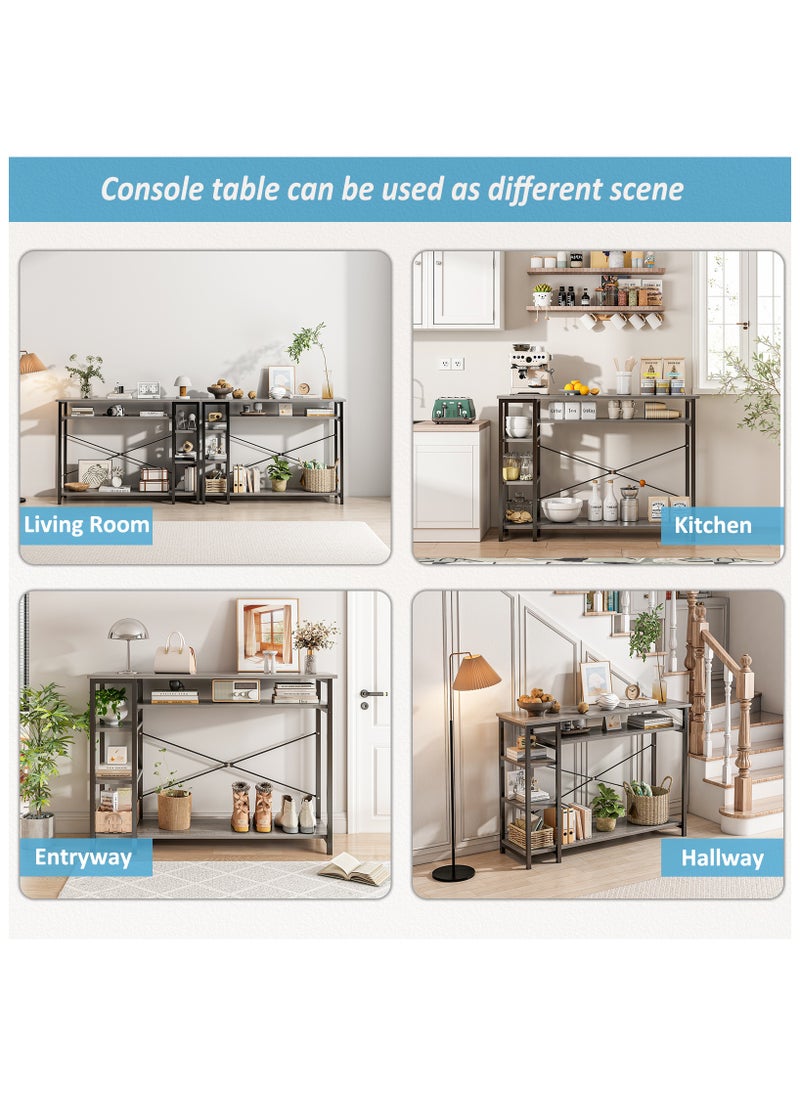 SHEIDLIN Narrow Wooden Console Table with 4 Storage Shelf - Entryway, Hallway & Living Room Accent Sofa Storage  Table - Space-Saving Design, 130*35*90cm，Grey  Sandalwood Color  - Image 5