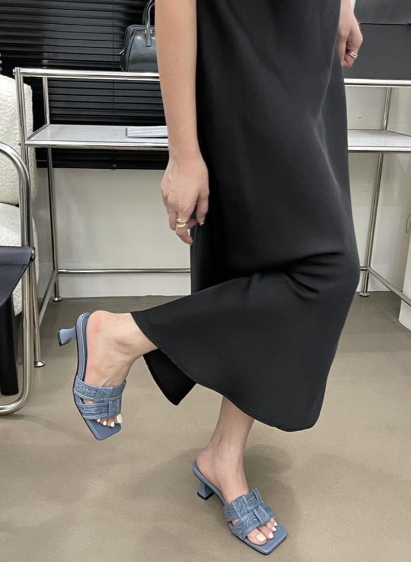 Summer New Versatile Outfit With Korean Style Square Headed Checkered Sandals For Women  - Image 3