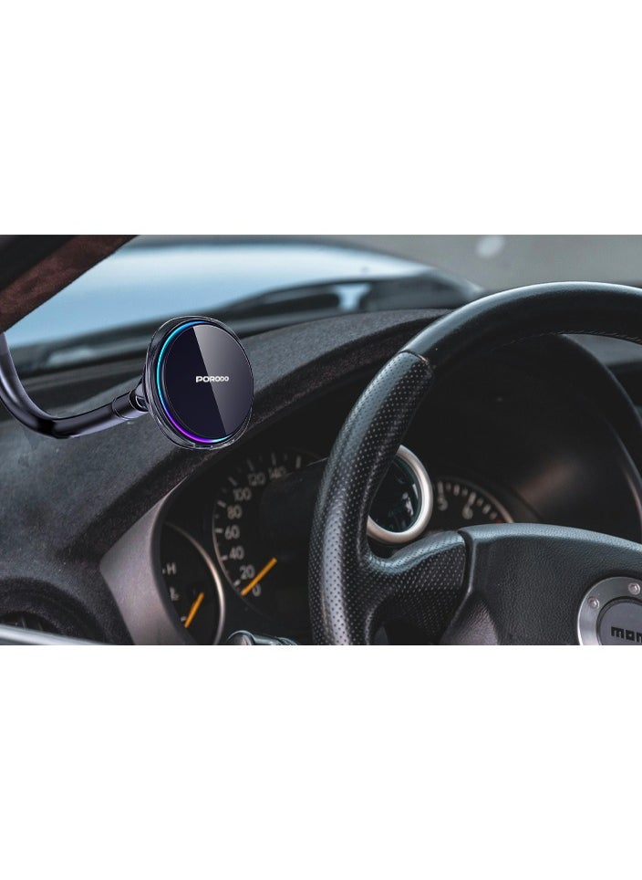 porodo - Semiconductor Cooling Magsafe Charging Mount / 15W Wireless Charging / Three-Color Light / Type-C Input / One-Hand Operation /Windshield / Dashboard - Black - Image 1