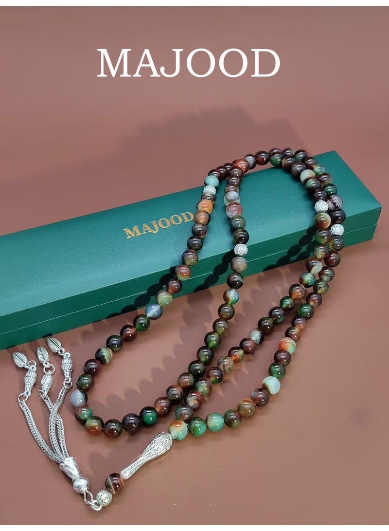 موجود MAJOOD/99 مسبحة من العقيق الأخضر الحقيقي/تسبيحة/8 مم/للرجال والنساء - Image 1