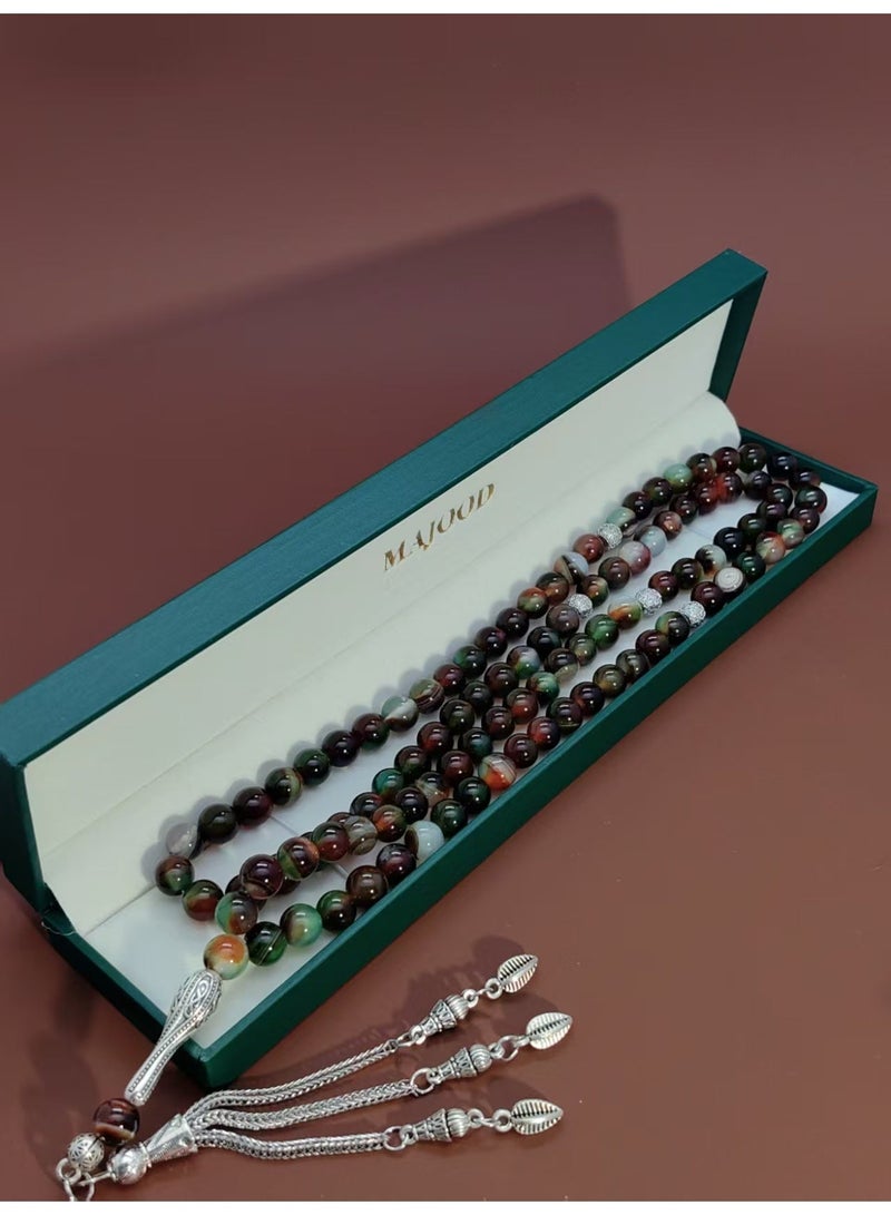 موجود MAJOOD/99 مسبحة من العقيق الأخضر الحقيقي/تسبيحة/8 مم/للرجال والنساء - Image 2