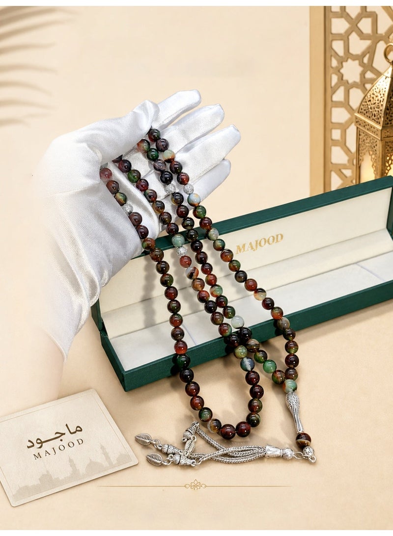 موجود MAJOOD/99 مسبحة من العقيق الأخضر الحقيقي/تسبيحة/8 مم/للرجال والنساء - Image 3
