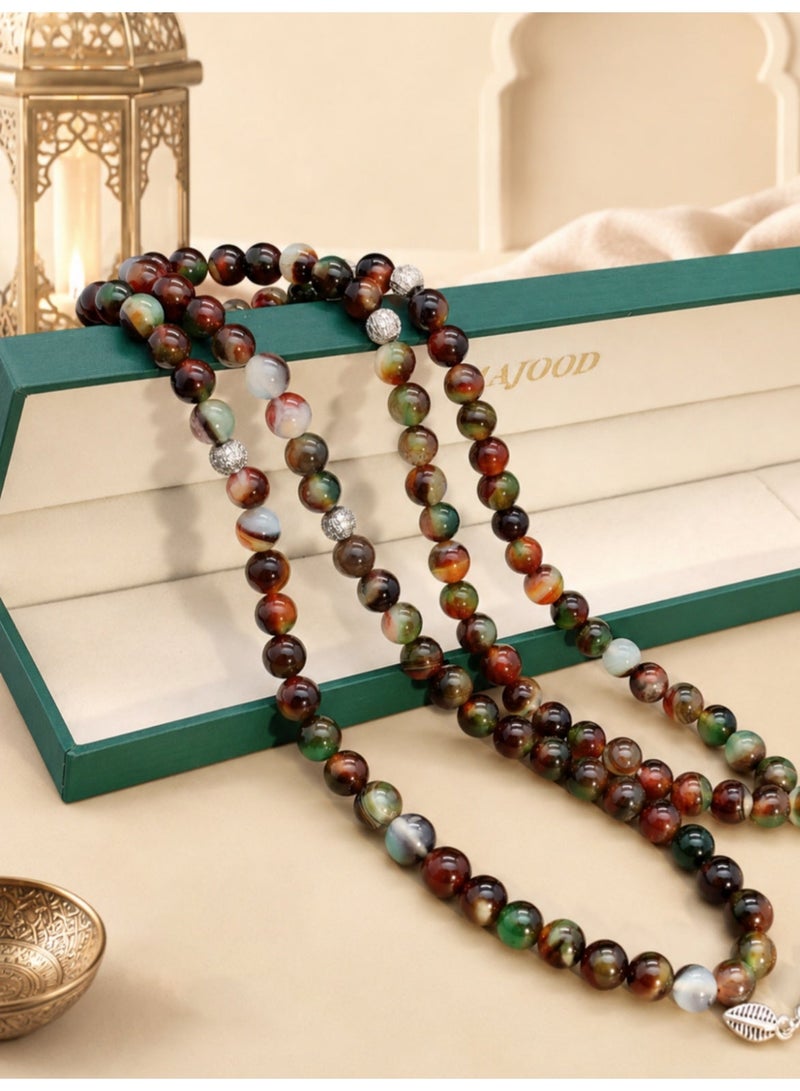 موجود MAJOOD/99 مسبحة من العقيق الأخضر الحقيقي/تسبيحة/8 مم/للرجال والنساء - Image 4
