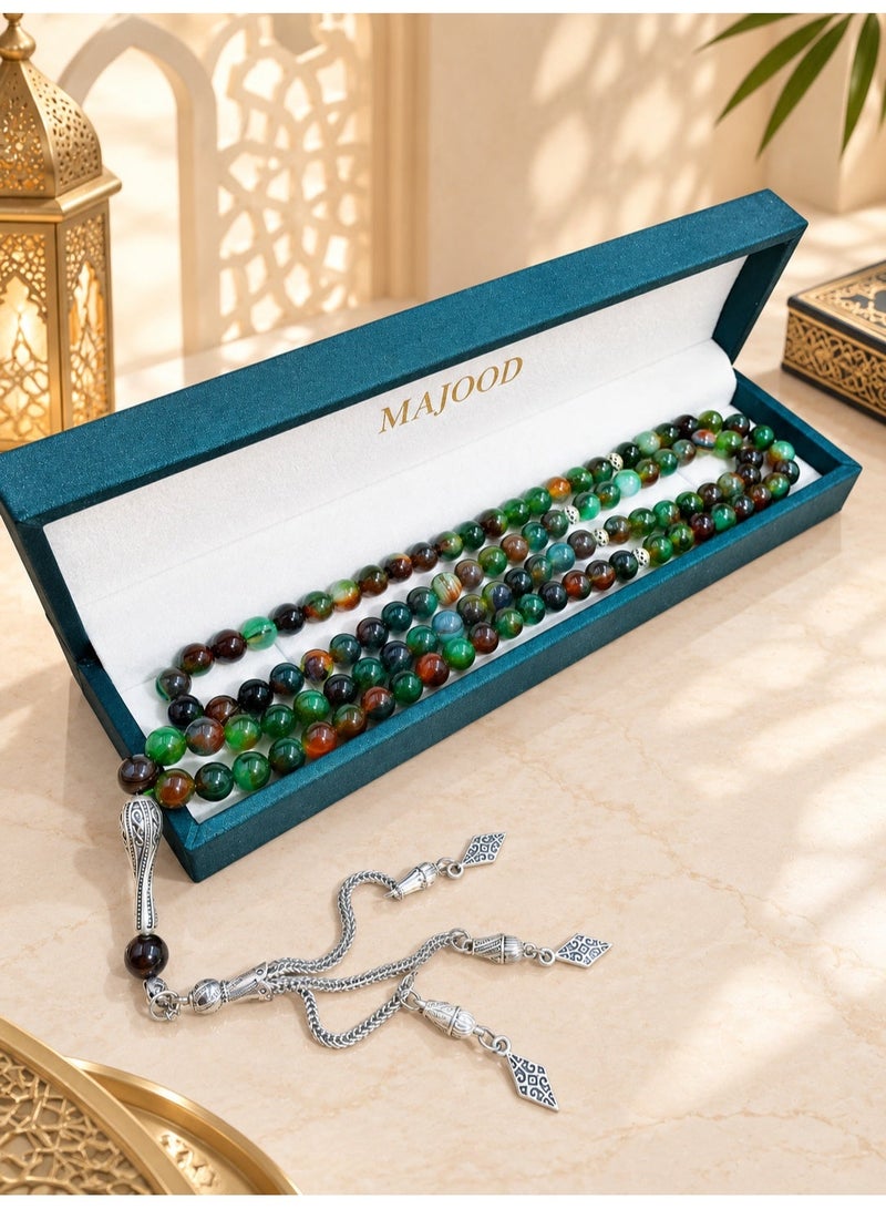 MAJOOD/99 Real Peacock Green Agate Prayer Beads/Tasbih/8MM/For Men And Women - Image 4