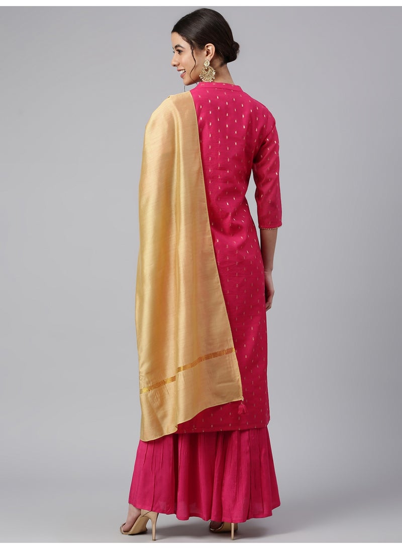Miss Noor  Indian Women Ethnic Rosy Kurta And Sharara Set With Gold Dupatta  - Image 5