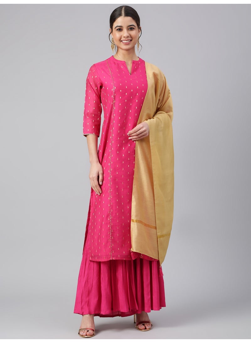 Miss Noor  Indian Women Ethnic Rosy Kurta And Sharara Set With Gold Dupatta  - Image 1