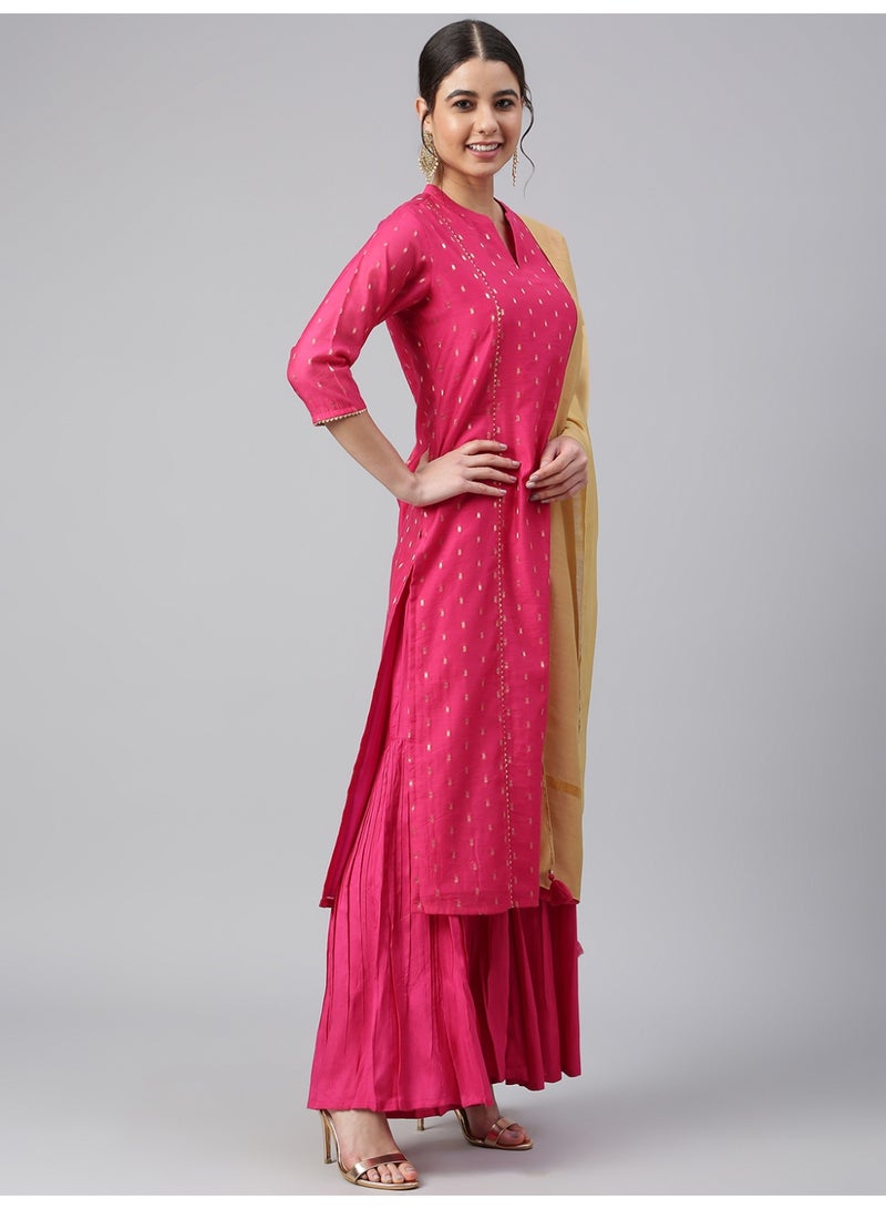 Miss Noor  Indian Women Ethnic Rosy Kurta And Sharara Set With Gold Dupatta  - Image 4
