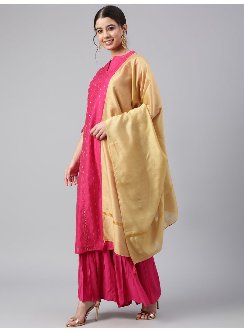 Miss Noor  Indian Women Ethnic Rosy Kurta And Sharara Set With Gold Dupatta  - Image 3
