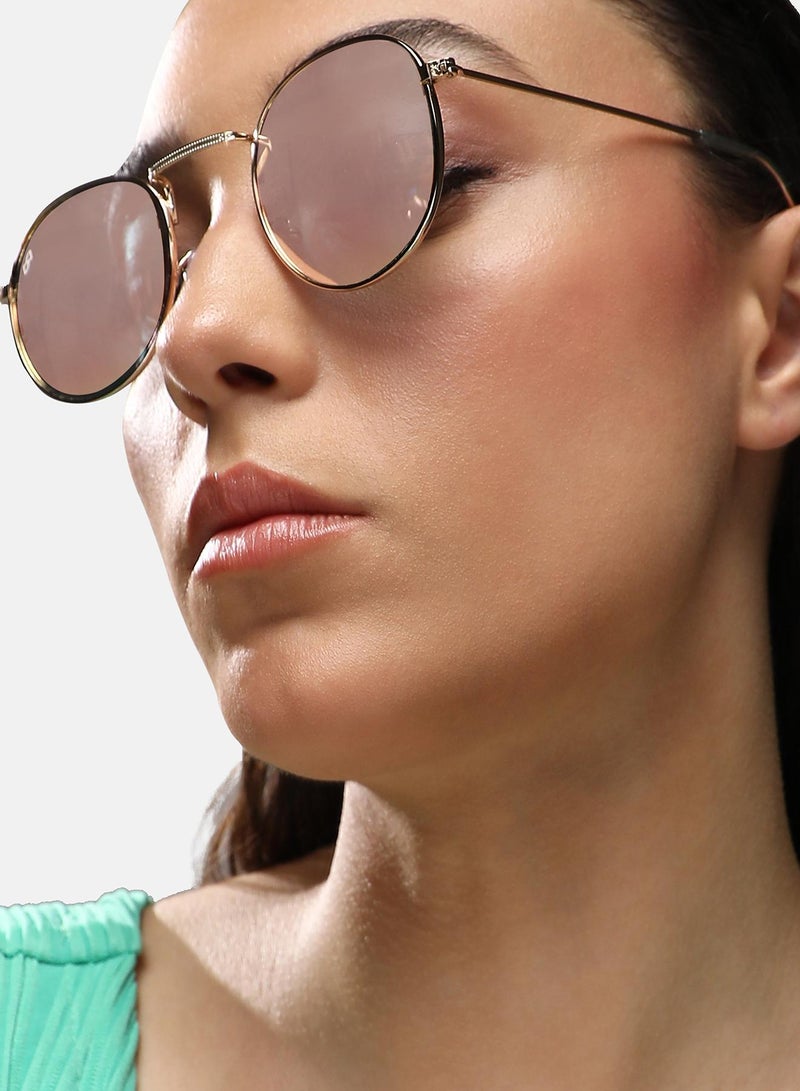 Haute Sauce Women's Metallic Round Sunglasses For Casual Wear | One-Size | Gold Alloy Frame | Brown Polarized Lens | Full Rim | Eyewear For Woman & Girls - Image 3