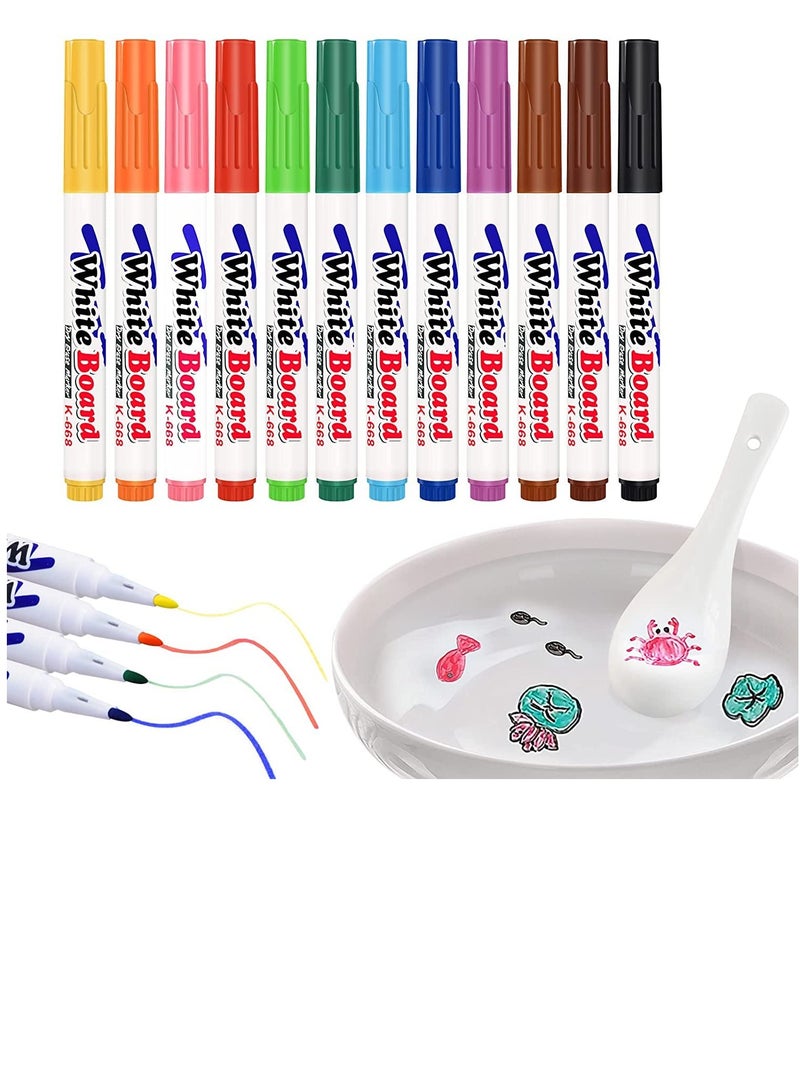 Excefore Magical Water Painting Pen 12 Colors Magic Doodle Drawing Pens Whiteboard Pen Waterproof Pen Doodle Water Floating Painting Marker Pens for Kids Adult Drawing Gift Eco-Friendly Colorful Doodle  - Image 1