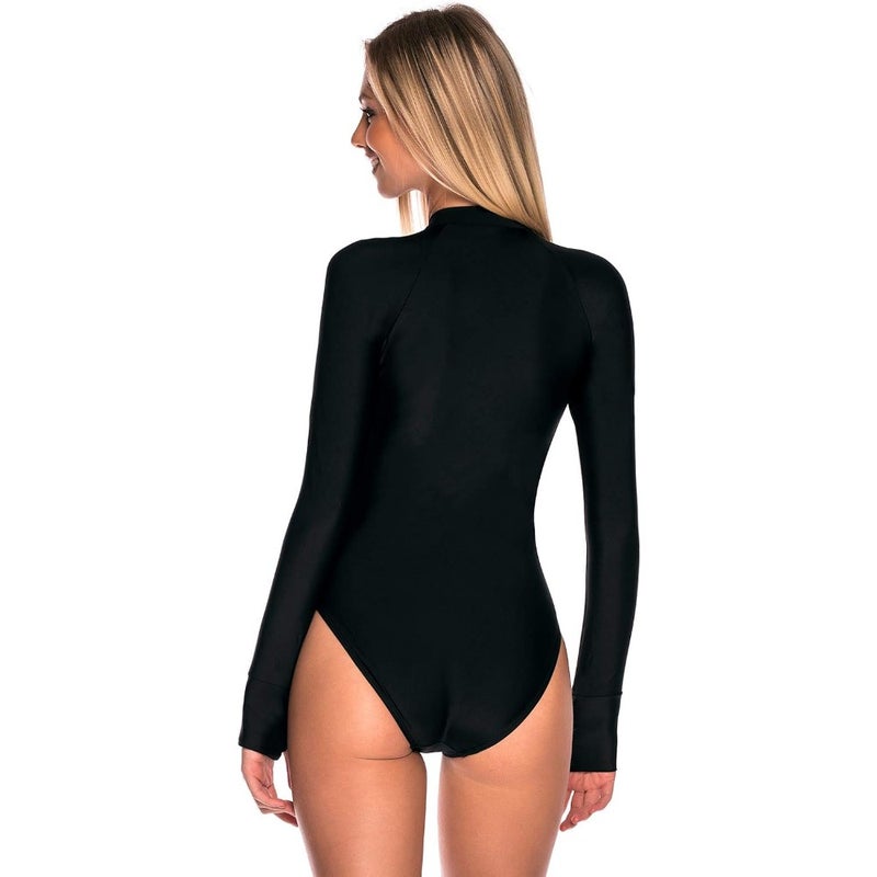 Swimsuit for swimming and sun protection, polyester-spandex blend, navy blue, UPF 50+ UV protection and long sleeve coverage - Image 4