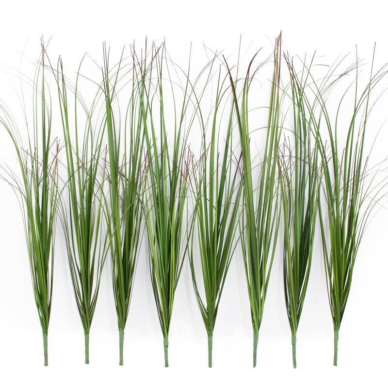 LUZOGA 8 Bundles Artificial Grass Plants Outdoor Tall Faux Shrubs Greenery Stems Fake Onion Grasses Wheat Grass UV Resistant Faux Bushes Plant for Garden Indoor Office Home Decorï¼ˆRed-Tipped Greenï¼‰ - Image 1