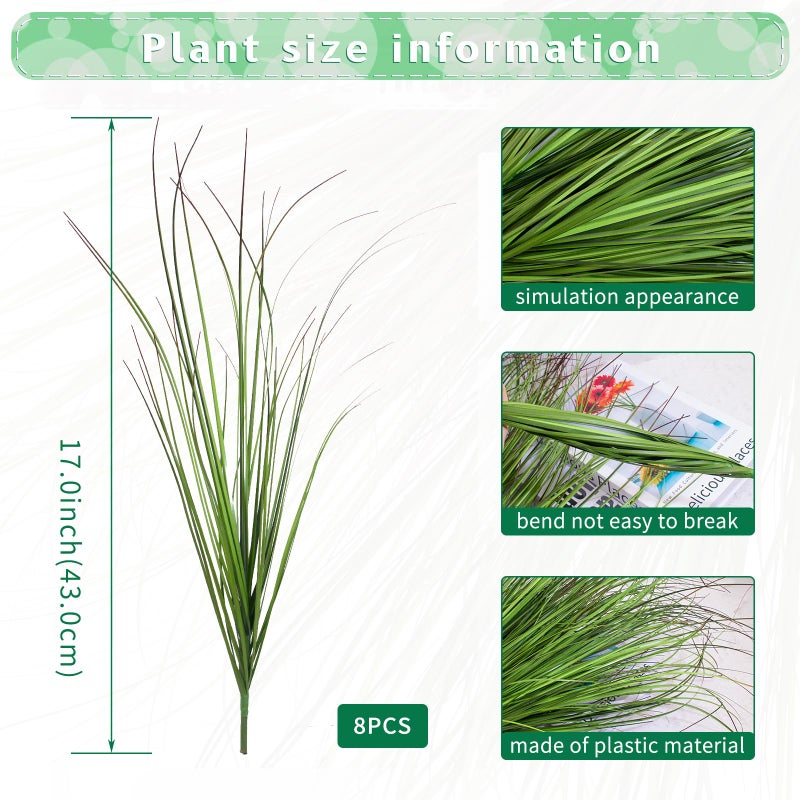 LUZOGA 8 Bundles Artificial Grass Plants Outdoor Tall Faux Shrubs Greenery Stems Fake Onion Grasses Wheat Grass UV Resistant Faux Bushes Plant for Garden Indoor Office Home Decorï¼ˆRed-Tipped Greenï¼‰ - Image 2