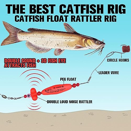 XFISHMAN Catfish-Rig-for-Bank-Fishing-Catfishing-Tackle-Floats-with-Rattler-Santee Cooper Rig Equipment(Red-3 inch) - Image 2
