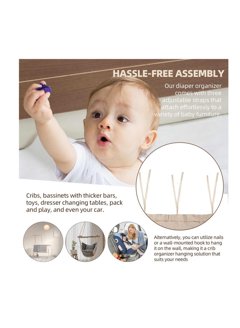Excefore Diaper Caddy and Organizer for Changing Table and Crib Multi-Functional Hanging Diaper Stacker Nursery Organizer for Cribs Diaper Holder Baby Crib Hanging Storage and Accessories(Khaki, 8"x15") - Image 4