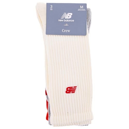 New Balance Unisex-Adult's Men's and Women's Organic Cotton Crew Socks-3 Pairs-Arch Support, Red Assorted Patch Logo, Large - Image 3