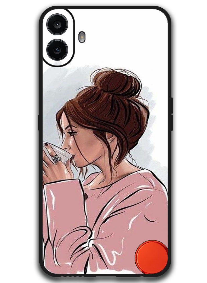 Theodor Protective Case Anti Scratch Shock Proof Bumper Cover For Nothing CMF Phone 1 Girl Drinking Coffee 1 - Image 1