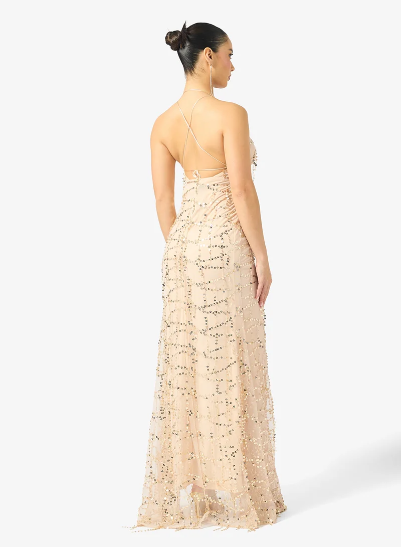 جينجر فستان ترتر بفتحة رقبة عميقة وفتحة جانبية