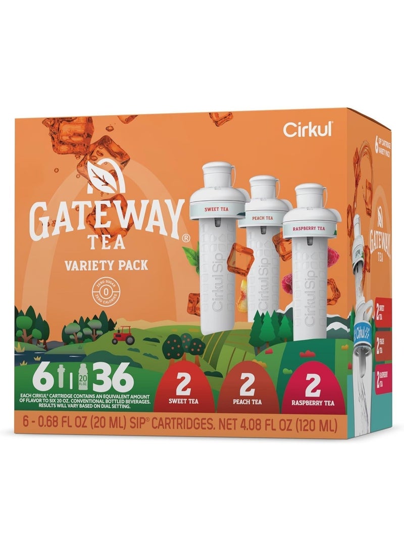 Cirkul Gateway Tea Caffeine Flavor Water Variety Pack, Makes 36 Drinks, No Sugar, Zero Calorie Drink Mix, (2 Sweet, 2 Peach, 2 Raspberry) - Image 1