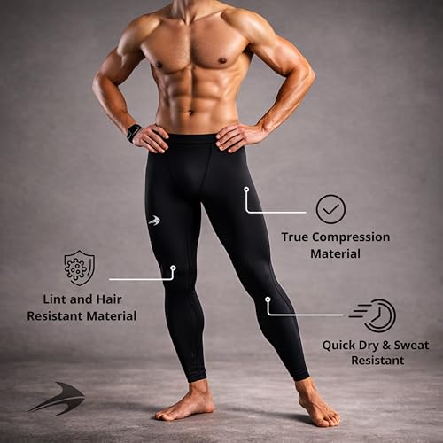 CompressionZ Men's Compression Pants for Workout, Sports | Base Layer Running Tights Leggings(Navy, Large) - Image 5