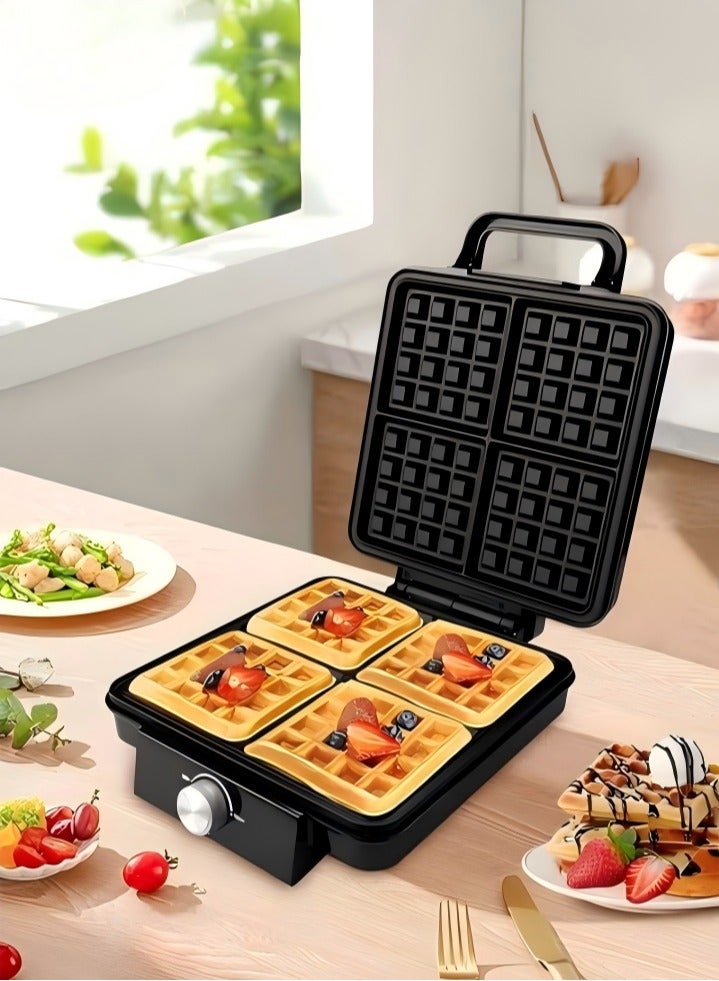 DUNISO Electric waffle maker 4 large pieces ，Adjustable Temperature Sandwich Maker 1500W，With non Stick Coating For Pancakes, Cookies, Truffles, And Other Snack Cakes，Black - Image 1