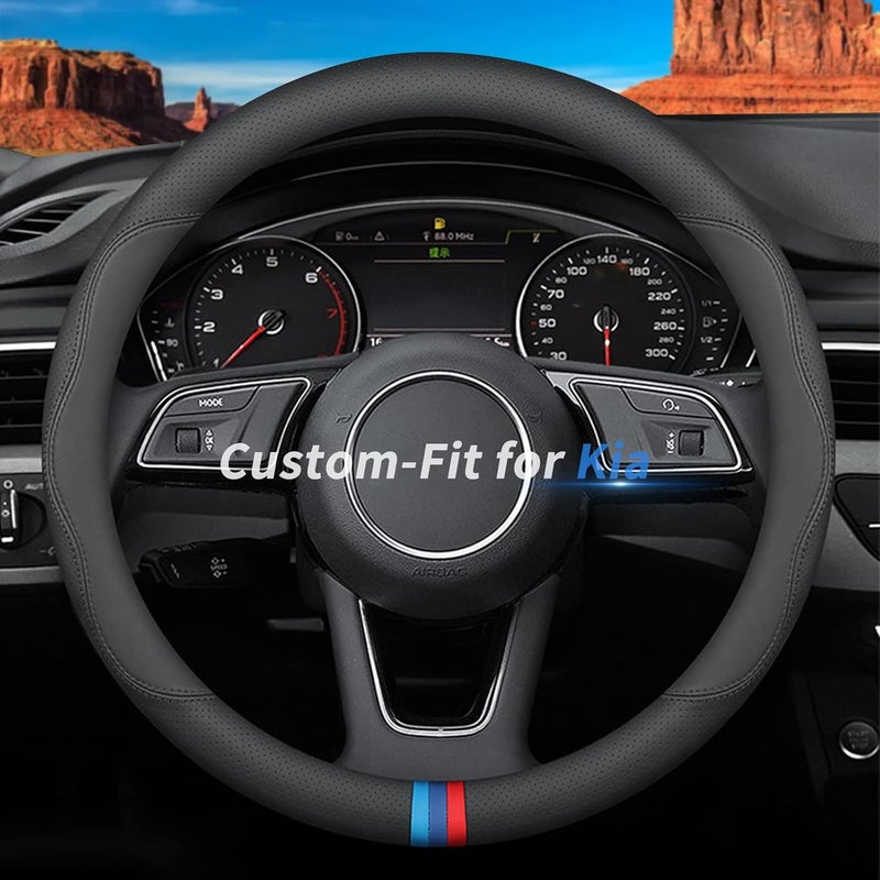 Deer Route Custom-Fit for Kia Steering Wheel Cover, Premium Leather Car Steering Wheel Cover with Logo, Non-Slip, Breathable, for - Image 1