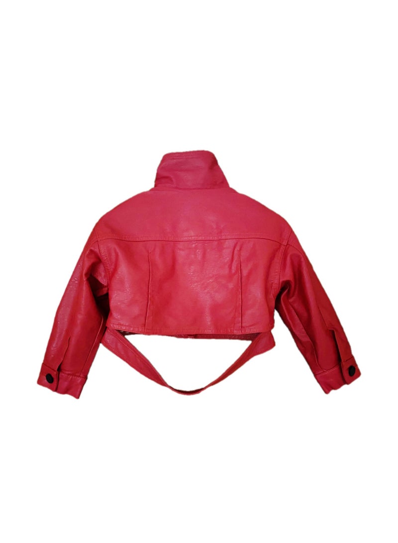Girl's Fashionable Faux Leather Long Sleeved Jacket with Short Pockets Children's Jacket Party Birthday Party Daily Baby's Clothing2-10years  - Image 5