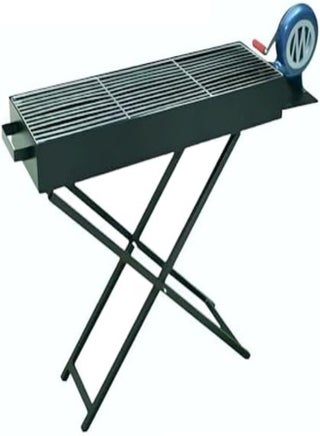 Hexar® Heavy Duty Barbeque Grill With Blower Fan - Bbq Grill X Shape Stand Grill With Hand Fan Blower Foldable Barbecue Charcoal Grill For Outdoor Camping, Durable Iron Large Size