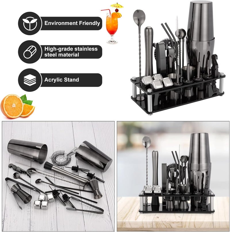 KINGROW Cocktail Shaker Set, 23-Piece Boston Stainless Steel Bartender Kit with Acrylic Stand & Cocktail Recipes Booklet, Professional Bar Tools for Drink Mixing, Home, Bar, Party - Black - Image 5