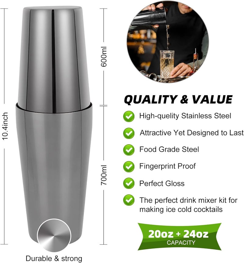 KINGROW Cocktail Shaker Set, 23-Piece Boston Stainless Steel Bartender Kit with Acrylic Stand & Cocktail Recipes Booklet, Professional Bar Tools for Drink Mixing, Home, Bar, Party - Black - Image 3