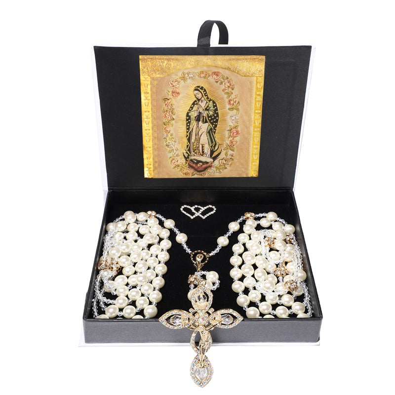 ESNOY Lazo Para Boda,Wedding Lasso for Ceremony Catholic,Lazos Para Boda Catolica,Lazos Para Bodas De Iglesia Para Novios,Pearls Rosary with Unity Cross for Wedding Ceremony,Lazo De Boda Para Los Novios - Image 1