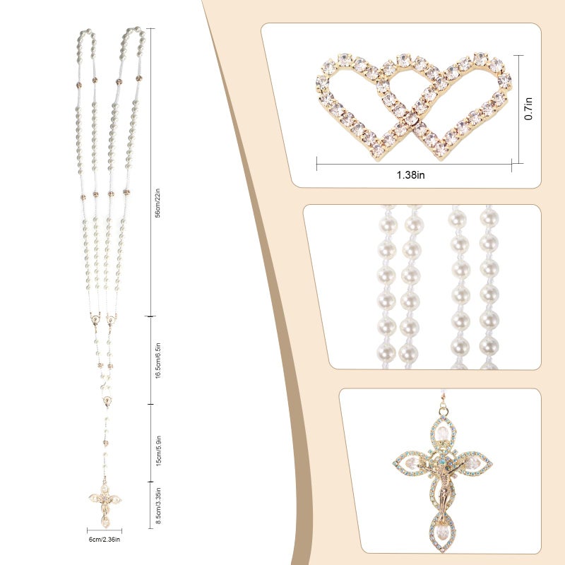 ESNOY Lazo Para Boda,Wedding Lasso for Ceremony Catholic,Lazos Para Boda Catolica,Lazos Para Bodas De Iglesia Para Novios,Pearls Rosary with Unity Cross for Wedding Ceremony,Lazo De Boda Para Los Novios - Image 2