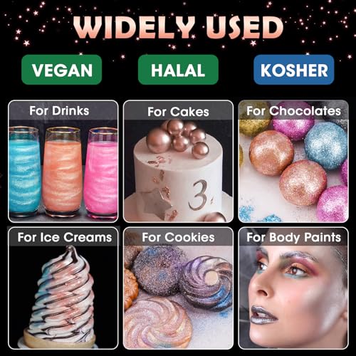 NiHome Edible Food-Grade Glimmer Powder Glitter Luster Dust Metallic Food Decorating Sprinkle Glimmery Dust for Drink Wine Beverage Cake Candy Dessert Bakery Restaurant Vegan (0.18oz/5g, Rose Gold) - Image 3
