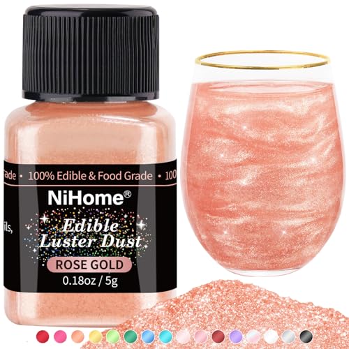 NiHome Edible Food-Grade Glimmer Powder Glitter Luster Dust Metallic Food Decorating Sprinkle Glimmery Dust for Drink Wine Beverage Cake Candy Dessert Bakery Restaurant Vegan (0.18oz/5g, Rose Gold) - Image 1