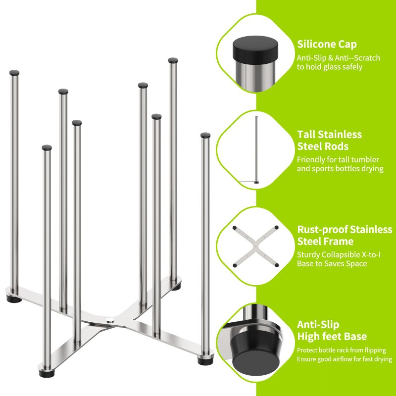 SHILFID Reusable Bag & Bottle Drying Rack, Baby Bottle Drying Rack, Collapsible Cup Drying Rack for Glass, Mugs -Stainless Steel Countertop Organizer - Image 5