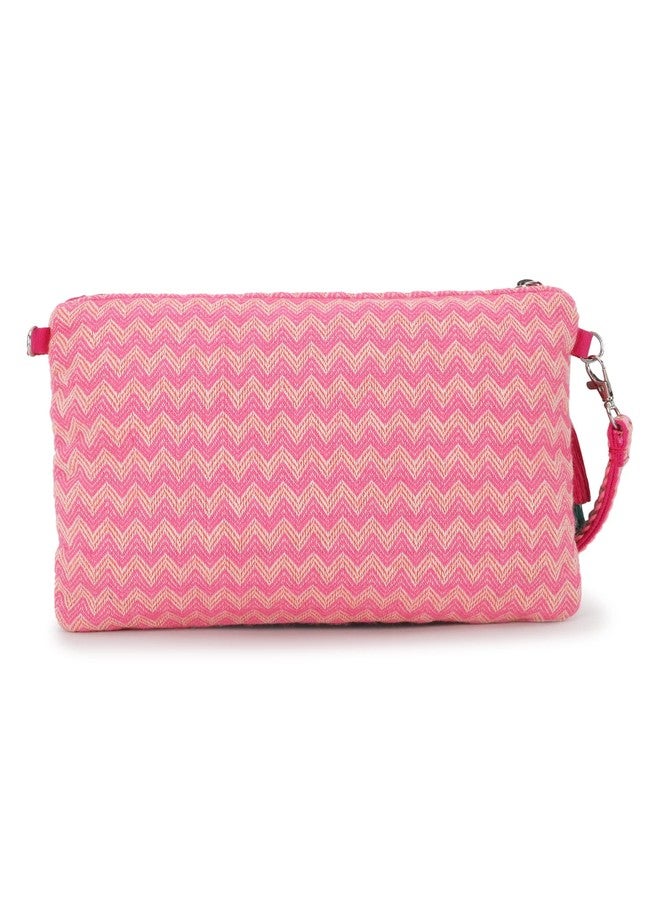 Anekaant Ghoomar Pink & Multi Cotton Jacquard Chevron Embellished Sling Bag - Image 4