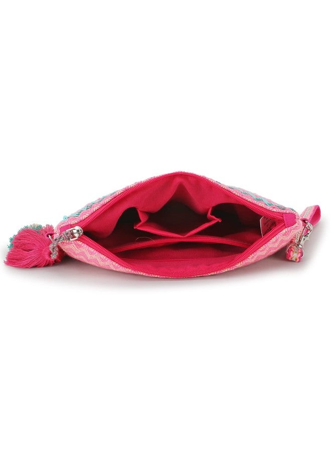 Anekaant Ghoomar Pink & Multi Cotton Jacquard Chevron Embellished Sling Bag - Image 5