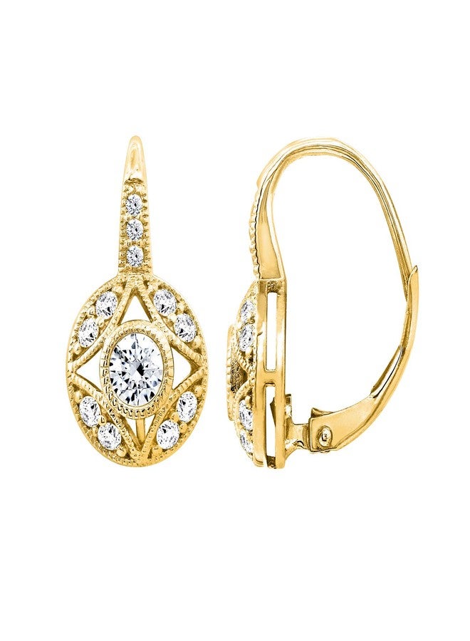 Diamonbliss أقراط ليفرباك بتصميم عتيق من الفضة الإسترلينية المطلية بالذهب الأصفر مع زركونيا مكعبة 1 قيراط من ديامونبليس - Image 1