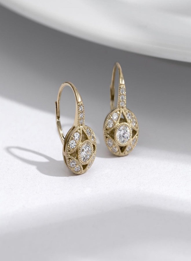 Diamonbliss أقراط ليفرباك بتصميم عتيق من الفضة الإسترلينية المطلية بالذهب الأصفر مع زركونيا مكعبة 1 قيراط من ديامونبليس - Image 3