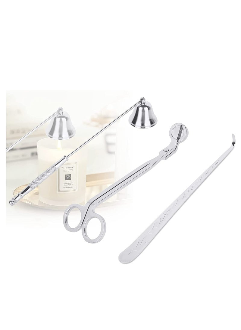 Rock Pow 3 IN 1 Wick Trimmer and Snuffer Set Candle Care Accessory Set with Candle Wick Trimmer Candle Wick Cutter Candle Extinguisher Candle Wick Dipper Candle Snuffer for Candle Lovers (Silver)  - Image 1