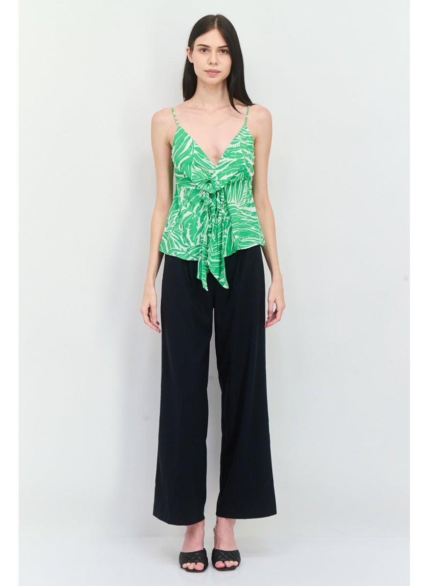 MANGO Women V Neck Sleeveless Allover Print Top, Green Combo  - Image 4