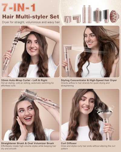 7MAGIC 7 in 1 Hair Styler & Hair Dryer Brush, 110,000 RPM High-Speed Blow Dryer with Negative Ions for Frizz-Free Styling Fast Drying Curling Volumizing Straightening, Hot Air Styler with Travel Case - Image 2