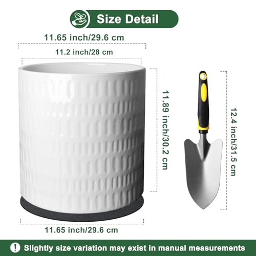 YUFDA 12 Inch Plant Pot,Ceramic Planter with Drainage,Large Planters for Indoor Plants,Indoor&Outdoor Plant pots,Ceramic Flower pots,Cylinder Flower Planter Pot(Pure White) - Image 2