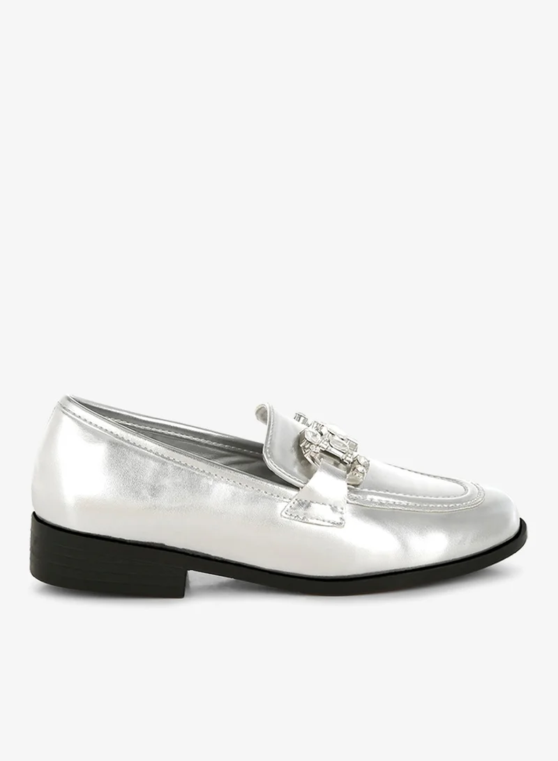 Diamante Horsebit Metallic Loafers in Silver