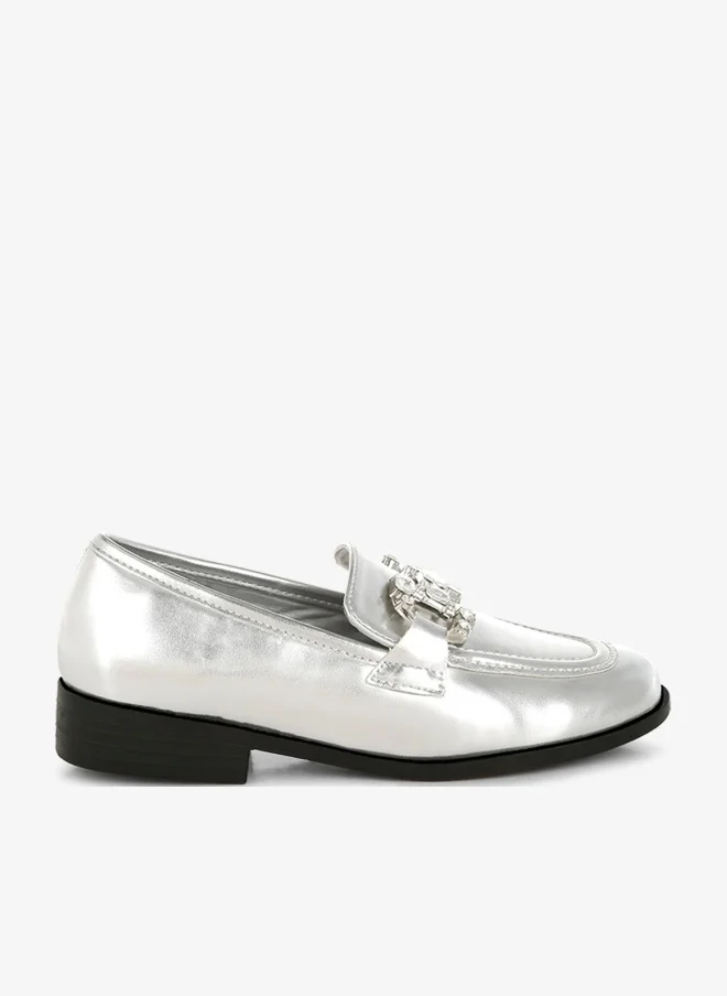 Diamante Horsebit Metallic Loafers in Silver